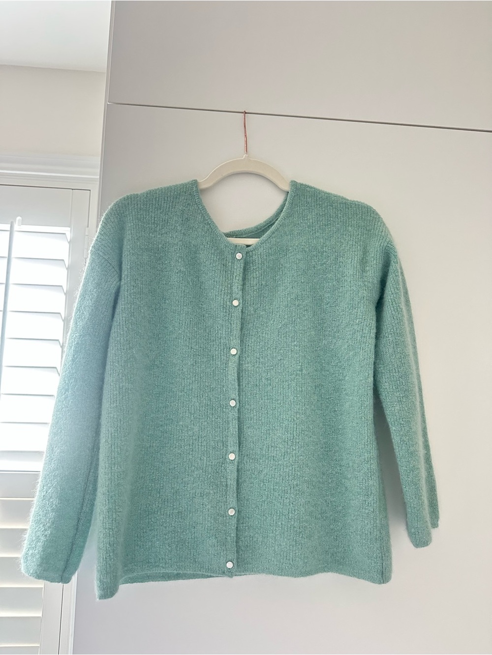 Sezane Soft Mint Green Fuzzy Button Gaspard Cardigan - Picture 3 of 3